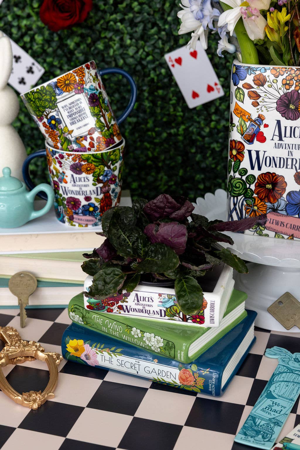Stacked Books Planter, Alice/Wind in the Willows/The Secret