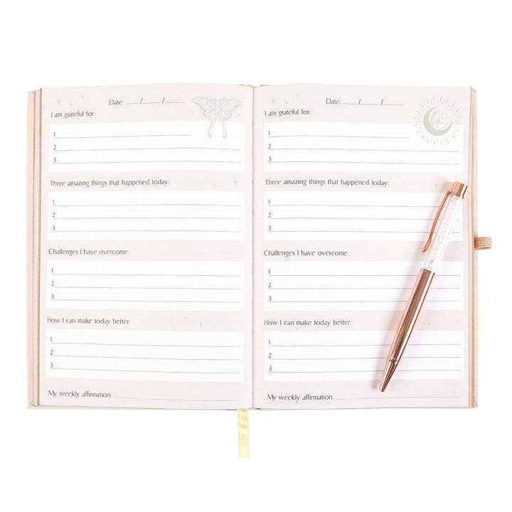Luna Moth Daily Reflection Journal with Clear Quartz Pen