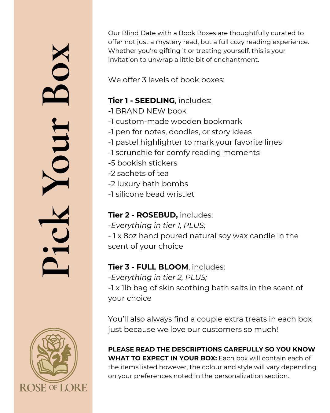 Lore and More: Customizable Blind Date with a book BOX