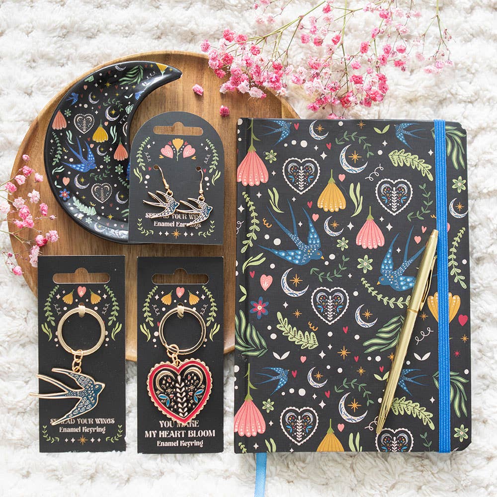 Midnight Bloom Folk Floral Print A5 Notebook